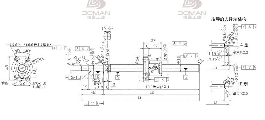 KURODA GP1502DS-BAPR-0300B-C3F 黑田丝杆替换尺寸图解